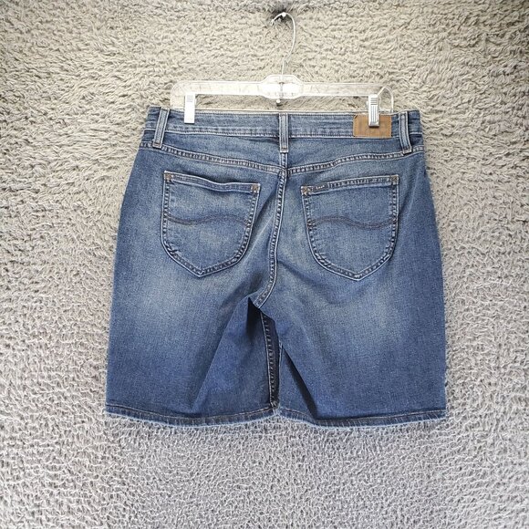 Lee Shorts Womens Size 14 Blue Bermuda Mid Rise Regular Fit Stretch Denim - Picture 11 of 12